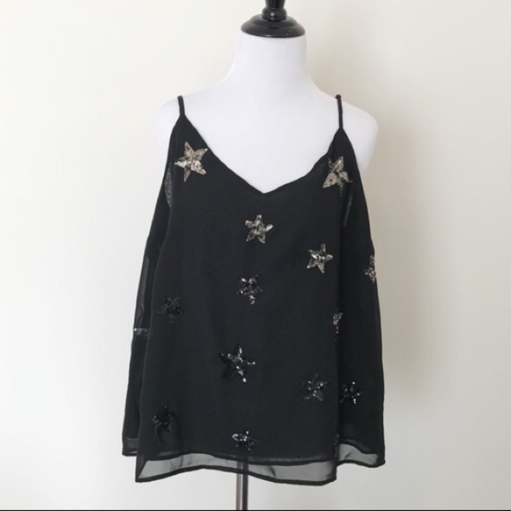 Two by Vince Camuto Black Sequin Star Tank Top